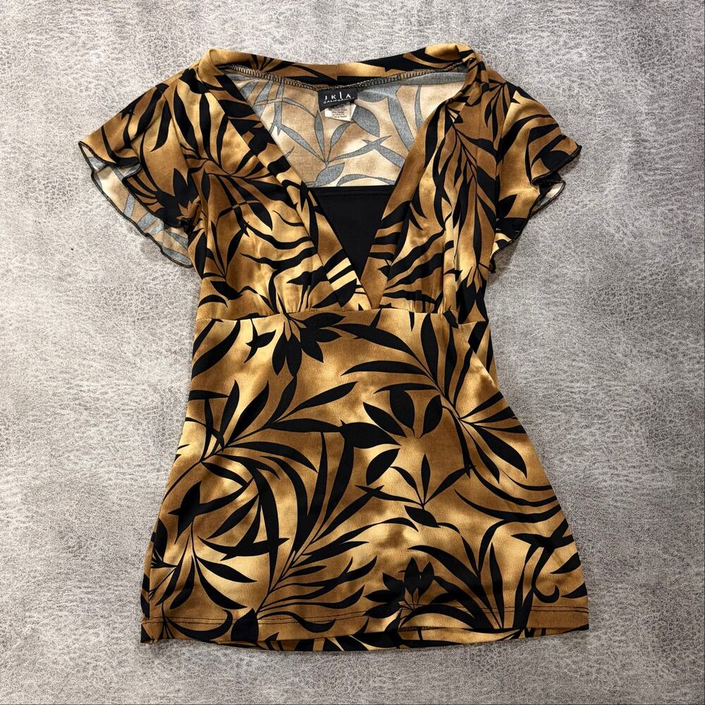 Vintage Brown Tropical Leaf Blouse